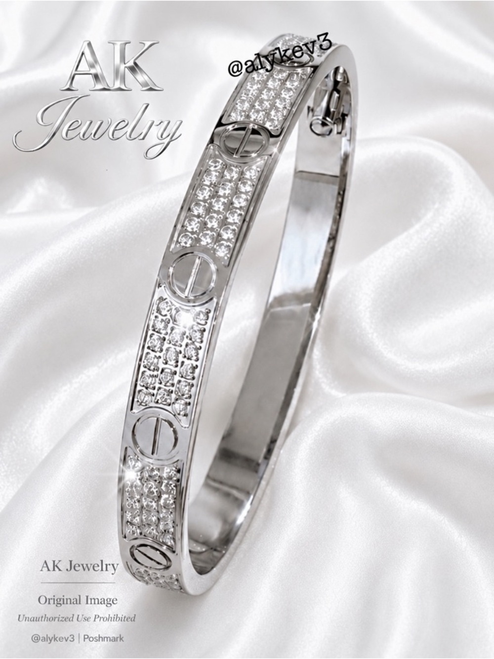 💎18k LUXURY Diamond CZ Style Design Bracelet, Bangle, Cuff, Unisex White Gold - Picture 5 of 7